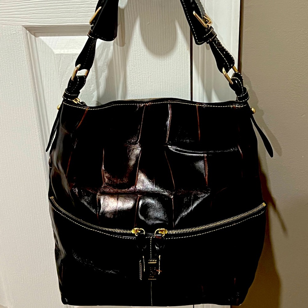 DOONEY & BOURKE LEATHER CROC SHOULDER BAG